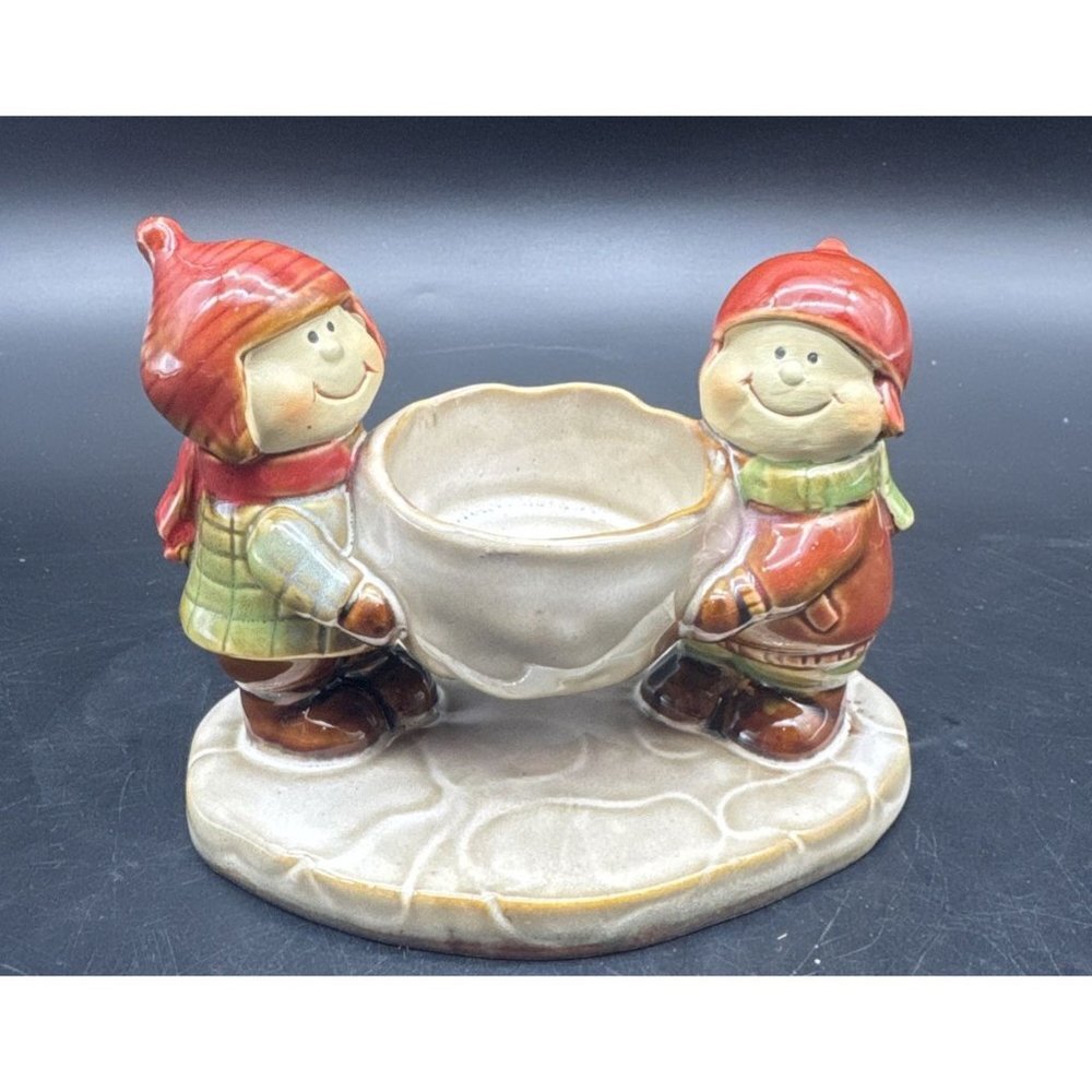 Yankee Candle KIDS w/ SNOWBALL Ceramic Votive Tea Light Candle Holder Christmas
